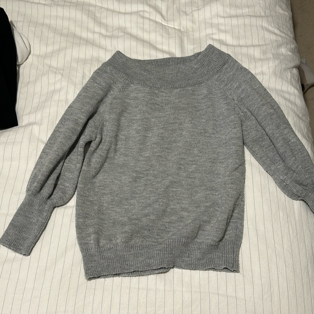 SHEIN grey off the shoulder knit with slight puffy sleeves